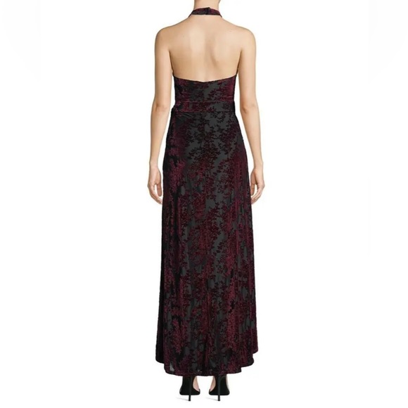 DRESS THE POPULATION Erica Velvet Maxi Wrap Dress Gown Hi Low Hem Sz Med - $178 - Picture 4 of 13
